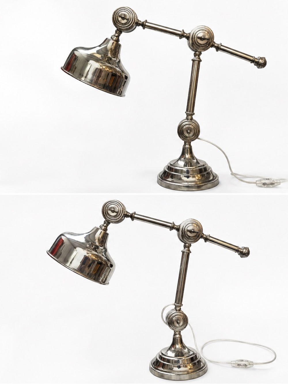 Adjustable Polished Nickel Desk Lamp - Articulating Arm